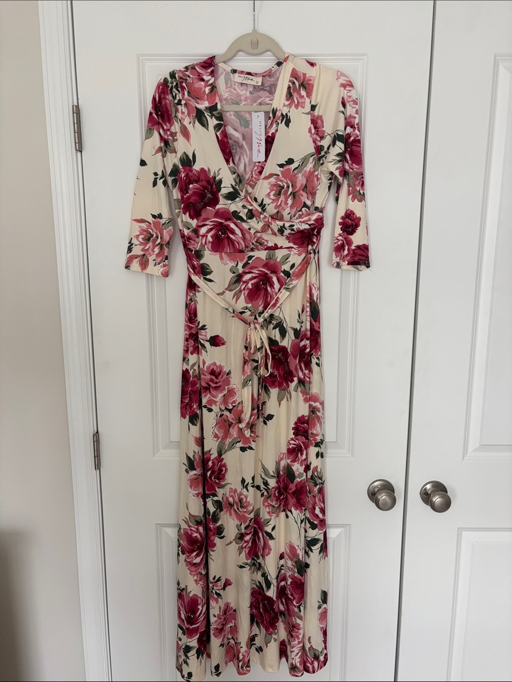 Pinkblush Cream Maxi Wrap Dress with Pink Floral Print